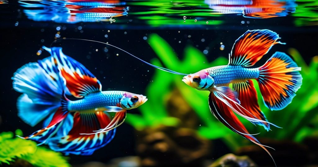 a couple of colorful fish swimming in water