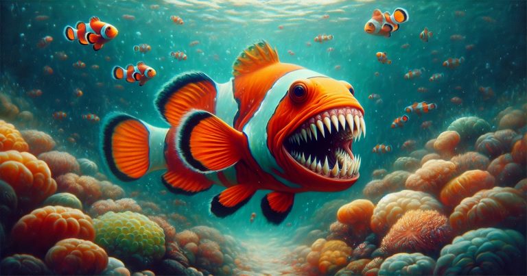 a fish with persony sharp teeth swimming in the water